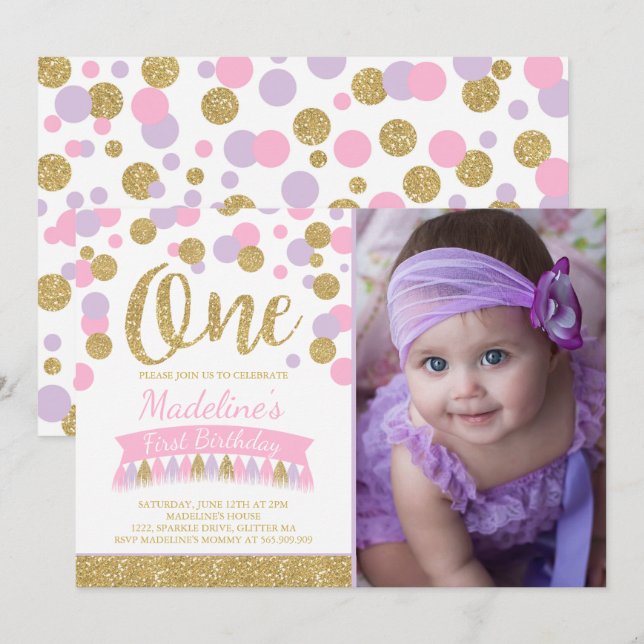 Blush Pink And Gold 1st Birthday Invitation (Front/Back)