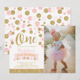 Blush Pink And Gold 1st Birthday Invitation