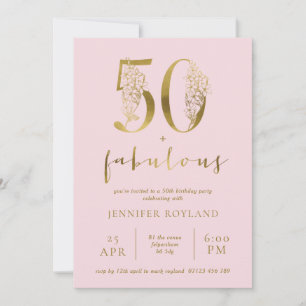 Blush Pink and Gold 50 and Fabulous Birthday Party Invitation
