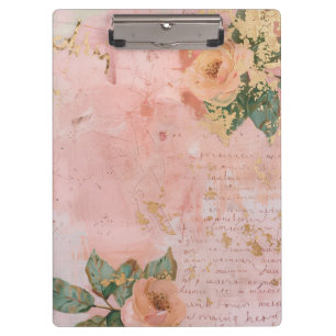 Blush Pink and Gold Abstract Floral Art Clipboard