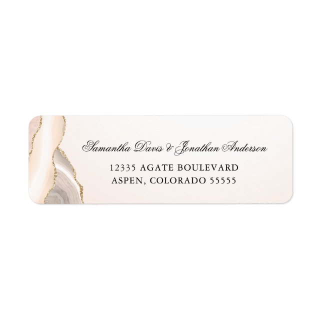 Blush Pink and Gold Agate Script Return Address (Front)
