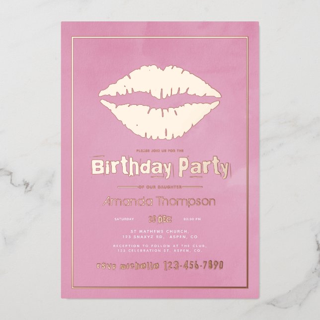 Blush Pink and Gold Birthday Kiss Lips (Front)