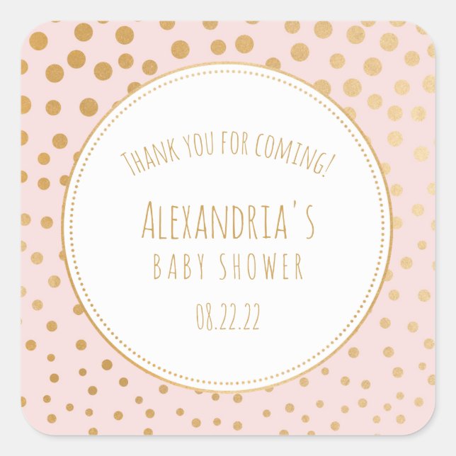 Blush pink and gold bridal shower favour sticker (Front)
