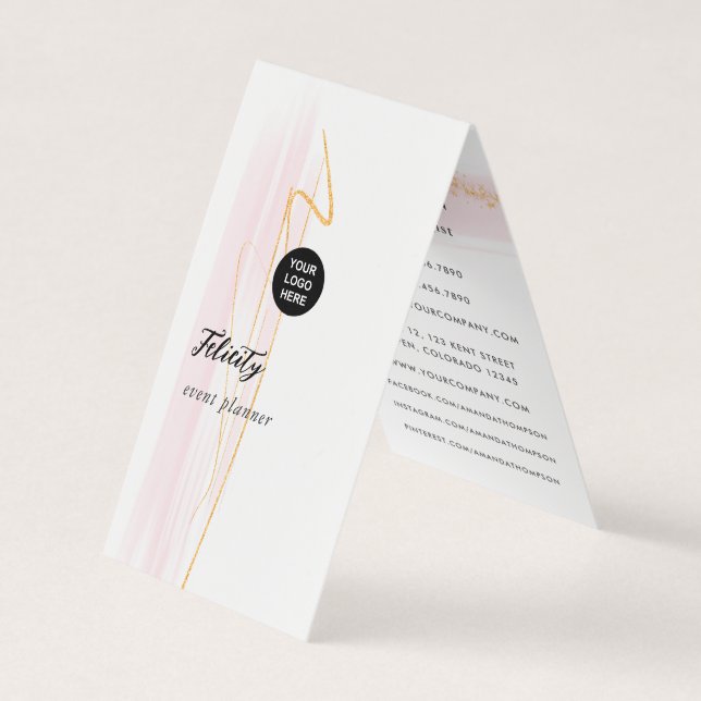 Blush Pink and Gold Brush Strokes Business Card (Front)