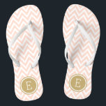 Blush Pink and Gold Chevron Monogram Flip Flops<br><div class="desc">Custom printed flip flop sandals with a stylish modern chevron pattern and your custom monogram or other text in a circle frame. Click Customize It to change text fonts and colours or add your own images to create a unique one of a kind design!</div>