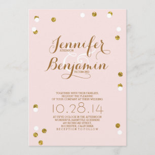 Blush pink and gold confetti modern wedding invite