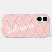 Blush Pink and Gold Diamond Grid Line Personalized
