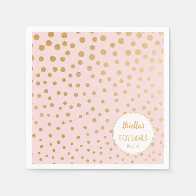 Blush pink and gold dots girl baby shower theme napkin (Front)