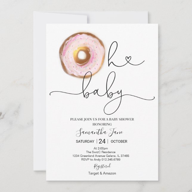 Blush Pink and Gold Doughnut Oh Baby Baby Shower Invitation (Front)