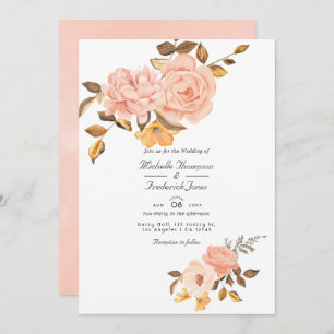 Blush Pink and Gold Floral QR Code RSVP Wedding Invitation
