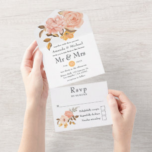 Blush Pink and Gold Floral Wedding All In One Invitation