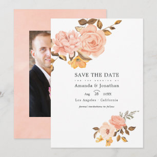 Blush Pink and Gold Floral Wedding Photo Save The Date