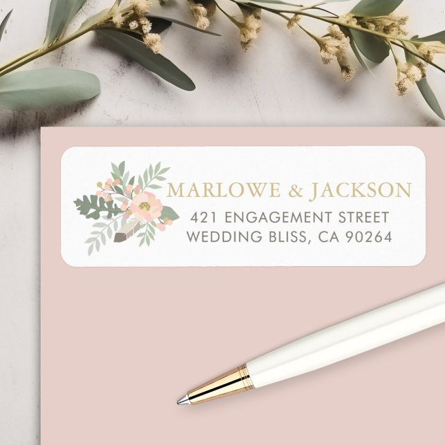 Blush Pink and Gold Floral Wedding Return Address (Creator Uploaded)