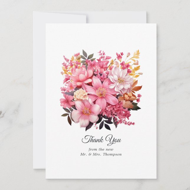 Blush Pink and Gold Floral Wedding Thank You Card (Front)