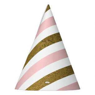 Blush Pink and Gold Foil Stripe Birthday Party Hat