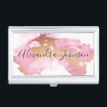 Blush Pink and Gold Foil Wash Girly Business Card Holder<br><div class="desc">Blush Pink and Gold Foil Watercolor Wash Hair Stylist Salon Business Card Case with black hand lettered typography for the monogram. The Blush Pink and Gold Foil Watercolor Wash Business Card Cases are perfect for a modern and elegant Hair Stylist, Hair Salon or for Hair Colour (Colour). The profession can...</div>