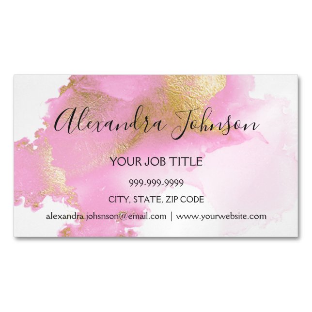 Blush Pink and Gold Foil Wash Girly Magnetic Business Card (Front)