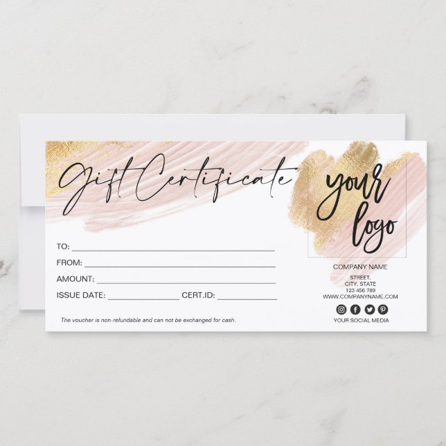 blush pink and gold gift card add logo (Front)