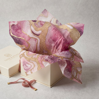 Blush Pink and Gold Glitter Agate Geode Fluid Art Tissue Paper