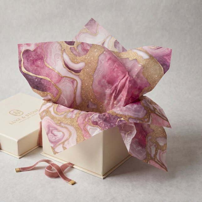 Blush Pink and Gold Glitter Agate Geode Fluid Art Tissue Paper (Creator Uploaded)