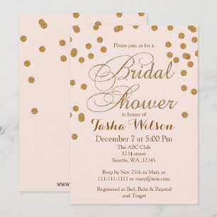 Blush Pink and Gold Glitter Bridal Shower Invite