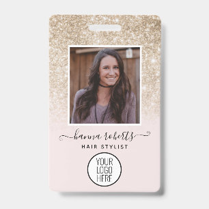 Blush Pink and Gold Glitter Employee or Stylist ID Badge