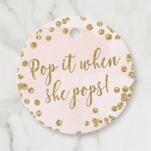 Blush Pink and Gold Glitter Pop it when She pops Favour Tags