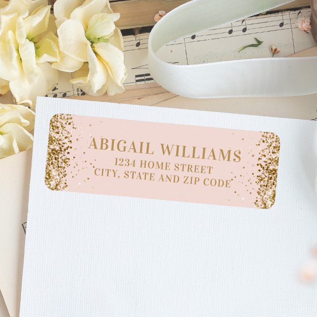 Blush Pink and Gold Glitter Return Address (Creator Uploaded)