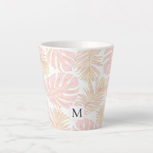 Blush pink and gold leaves and monogram latte mug