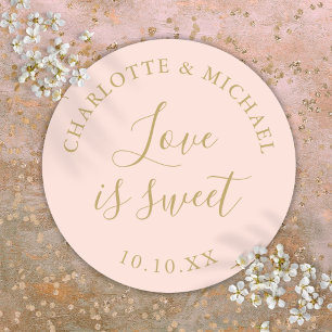 Blush Pink And Gold Love Is Sweet Wedding Favour  Classic Round Sticker