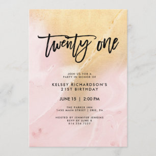 Blush Pink and Gold Marble   21st Birthday Party Invitation