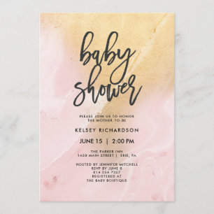 Blush Pink and Gold Marble   Baby Shower Invitation