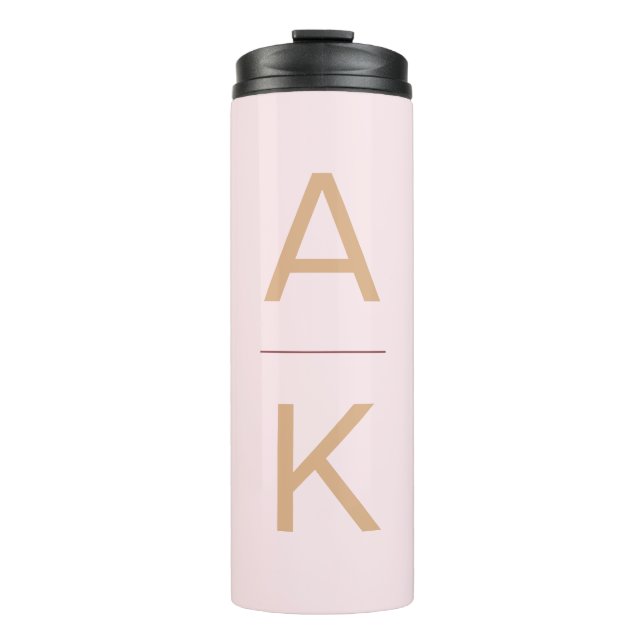 Blush pink and gold modern personalized monogram thermal tumbler (Front)