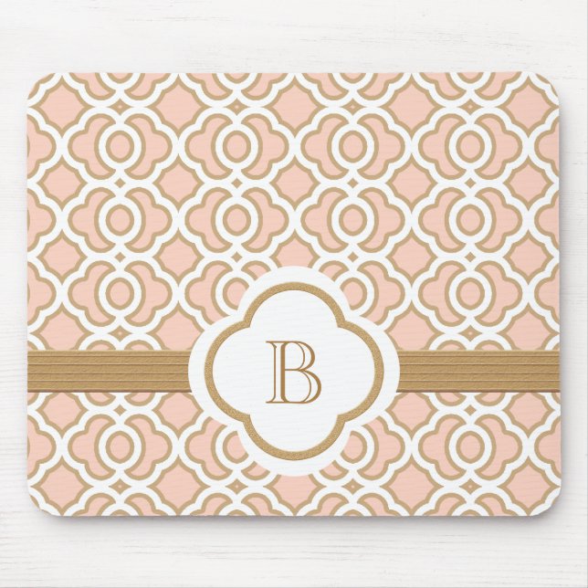 Blush Pink and Gold Moroccan Monogrammed Mouse Pad (Front)