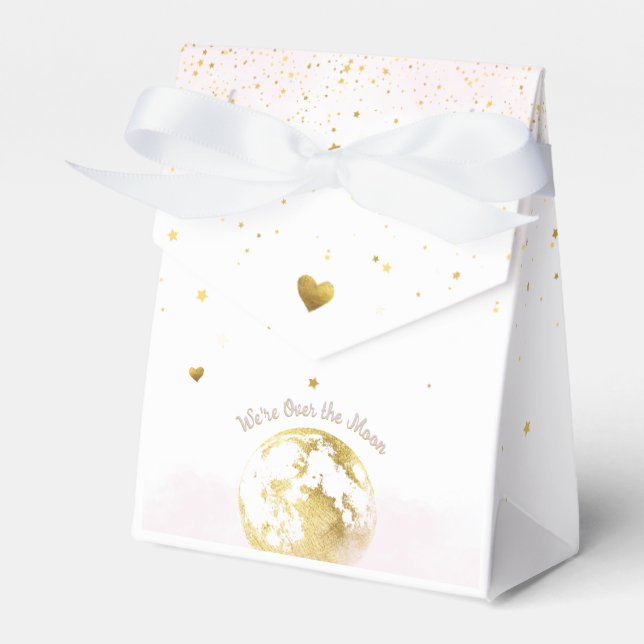 Blush Pink and Gold Over the Moon Baby Shower Favor Box (Front Side)