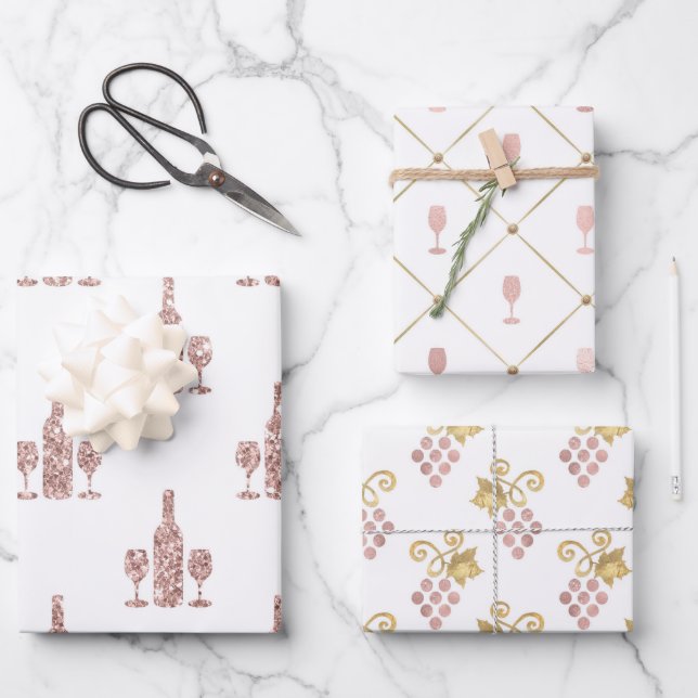 Blush Pink and Gold Paris Vin Rosé Wrapping Paper Sheet (Front)
