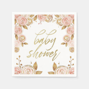 Blush Pink and Gold Peony Chic Girl Baby Shower Napkin