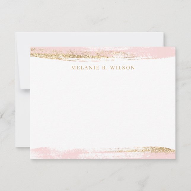 Blush Pink and Gold Personalized Name Note Card (Front)