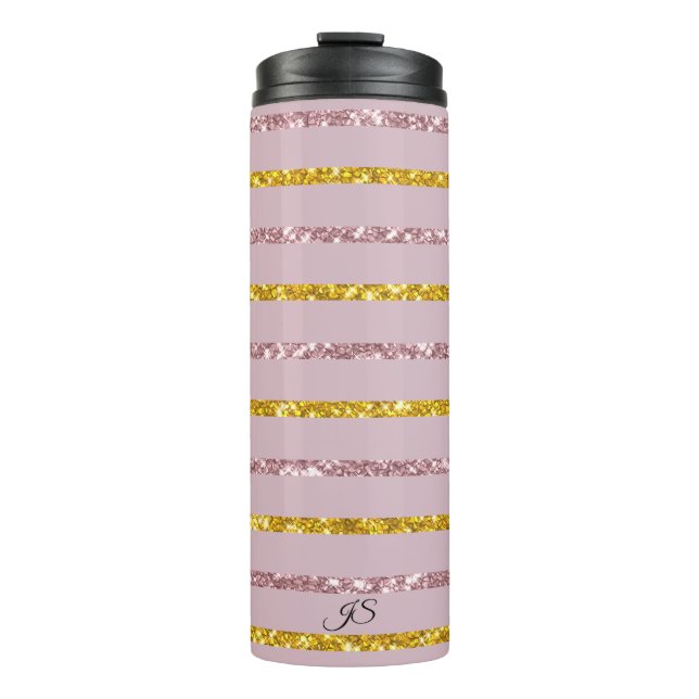Blush Pink and Gold Personalized Thermal Tumbler (Front)