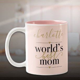 Blush Pink and Gold Personalized Worlds Best Mom Two-Tone Coffee Mug