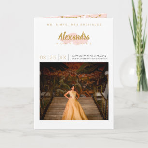 Blush Pink and Gold Photo Quinceanera Invitation