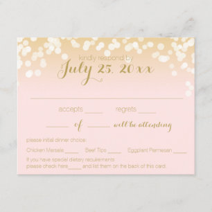 Blush Pink and Gold Sparkle Lights RSVP Card