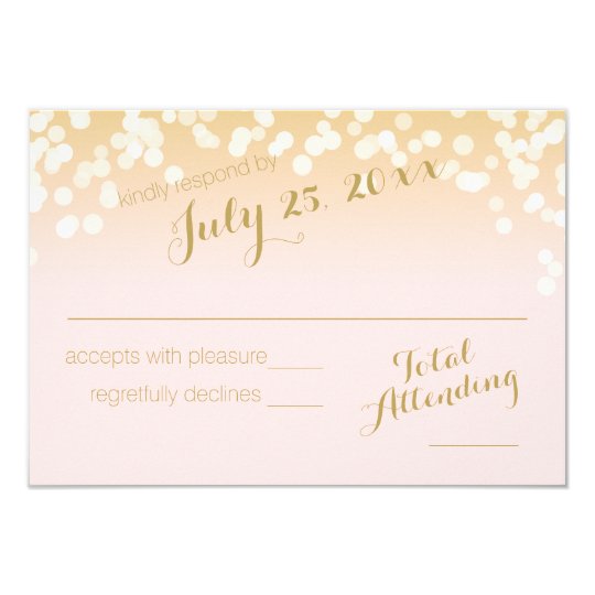 Blush Pink and Gold Sparkle Lights RSVP Card