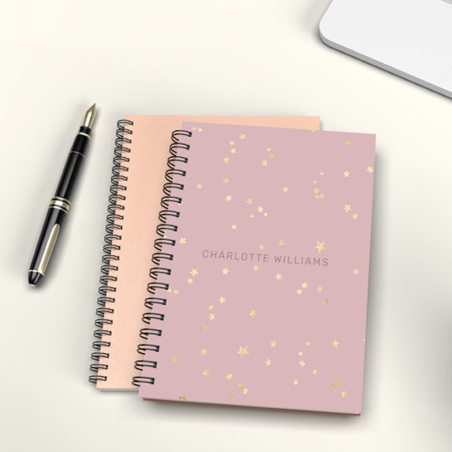 Blush Pink And Gold Stars Personalized Monogram Notebook (Creator Uploaded)