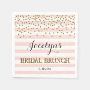 Blush Pink and Gold Stripes Confetti Bridal Brunch Napkin