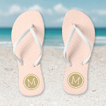 Blush Pink and Gold Tiny Dots Monogram Flip Flops<br><div class="desc">Custom printed flip flop sandals with a cute girly polka dot pattern and your custom monogram or other text in a circle frame. Click Customize It to change text fonts and colours or add your own images to create a unique one of a kind design!</div>