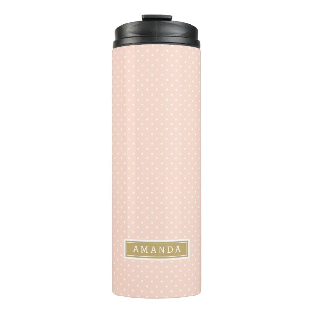 Blush Pink and Gold Tiny Dots Monogram Thermal Tumbler (Front)