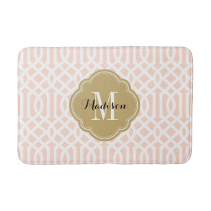 Blush Pink and Gold Trellis Monogram Bath Mat
