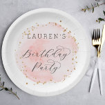 Blush Pink and Gold Watercolor Birthday Party Paper Plate<br><div class="desc">This birthday party paper plate features a painted watercolor circle in blush pink with faux gold dots accents.  For more advanced customization of this design,  please click the "Customize" button.  Matching items are also available.</div>