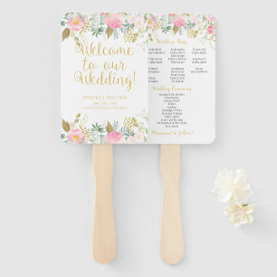 Blush Pink and Gold Watercolor Floral Program Fans